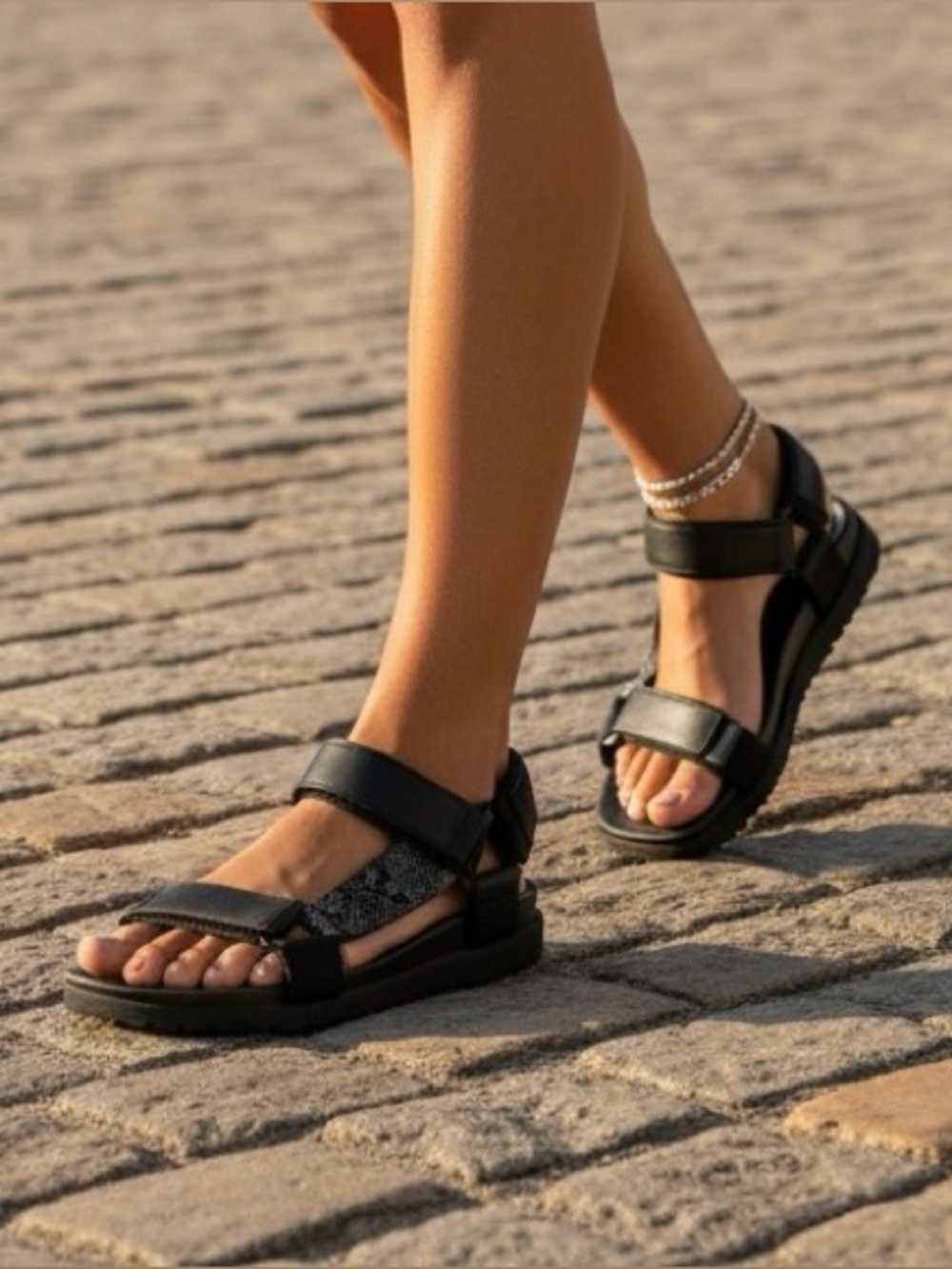 Vince Leather Black Sandals with Adjustable Straps